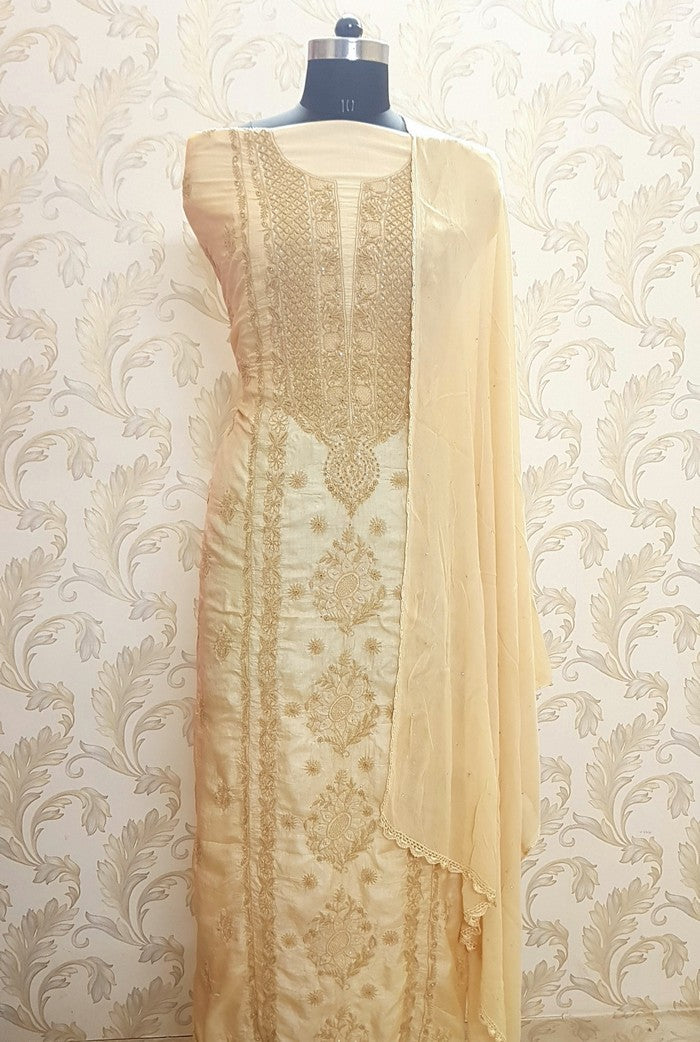 Chikankari Tussar Silk Set ( Do Taar )