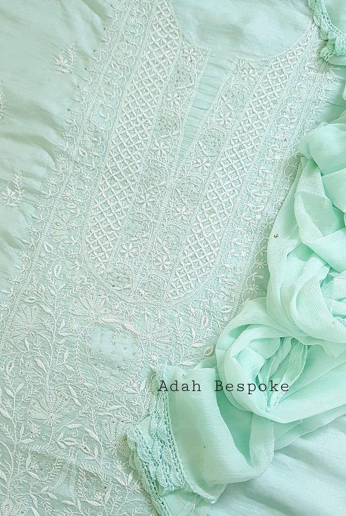 Chikankari Tussar Silk Set ( Do Taar )