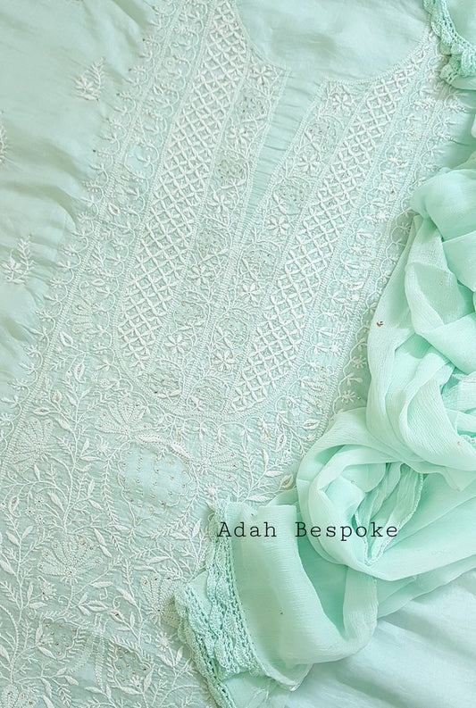 Chikankari Tussar Silk Set ( Do Taar )