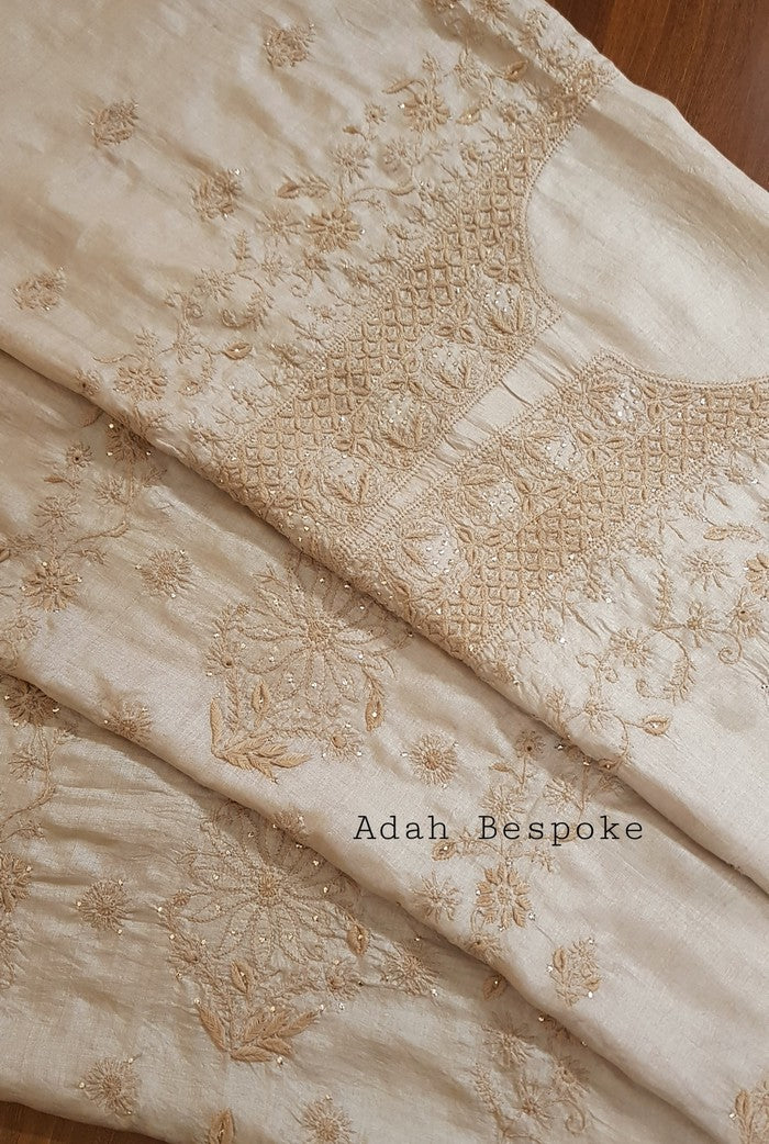 Chikankari Tussar Silk Set ( Do Taar )