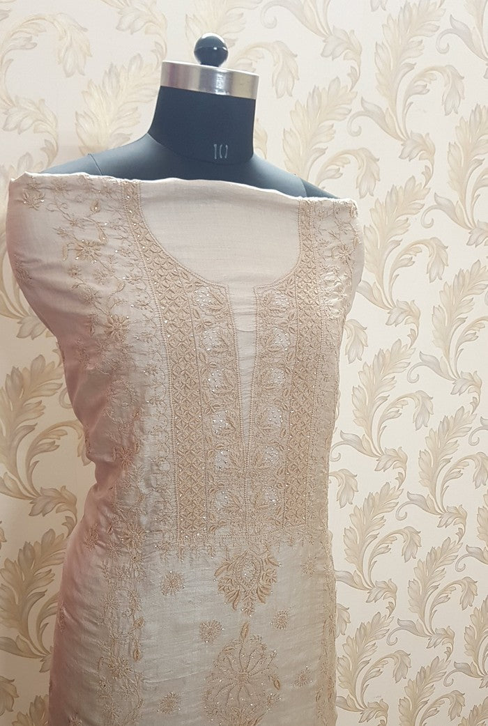 Chikankari Tussar Silk Set ( Do Taar )