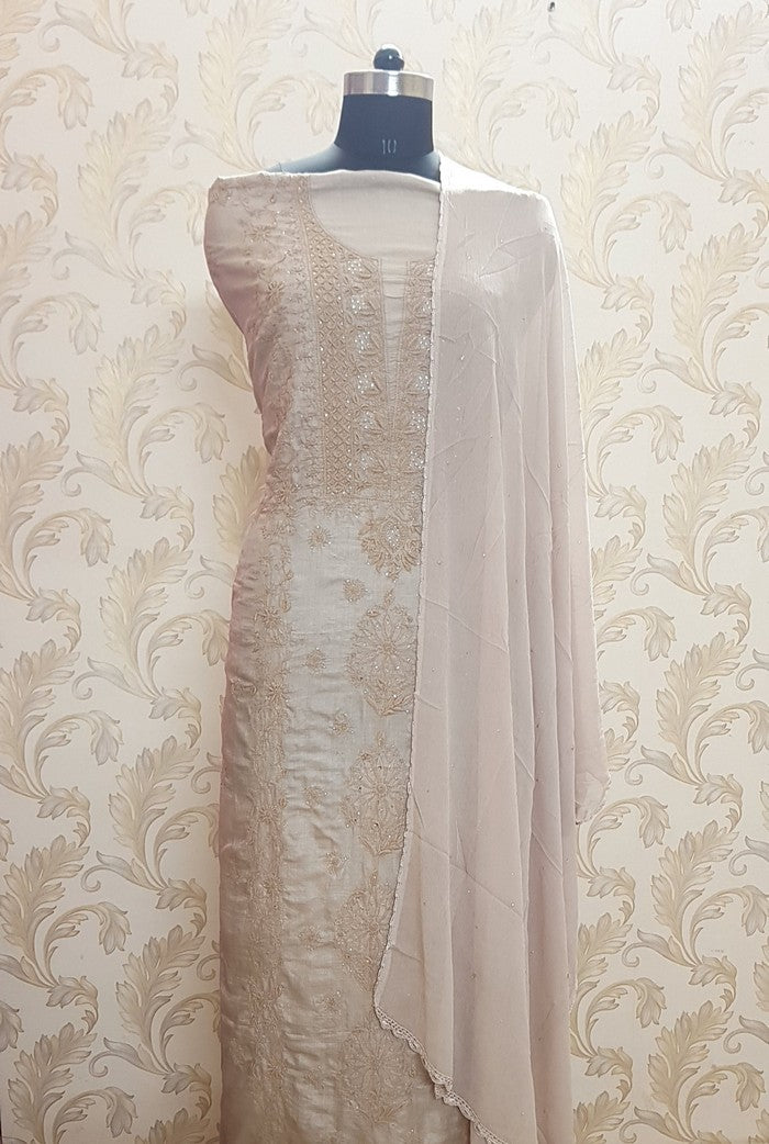 Chikankari Tussar Silk Set ( Do Taar )