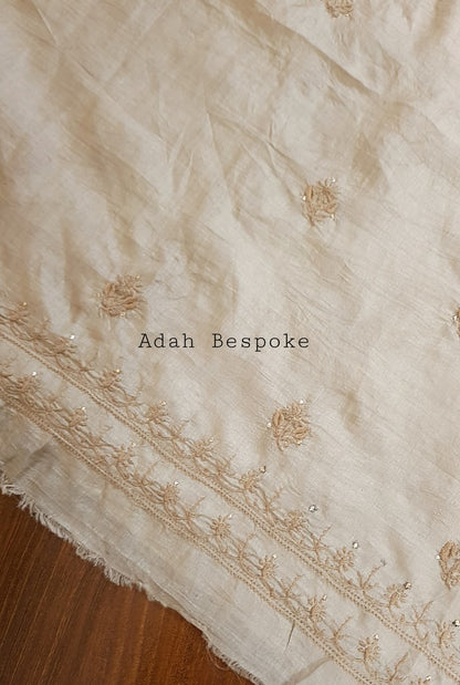 Chikankari Tussar Silk Set ( Do Taar )