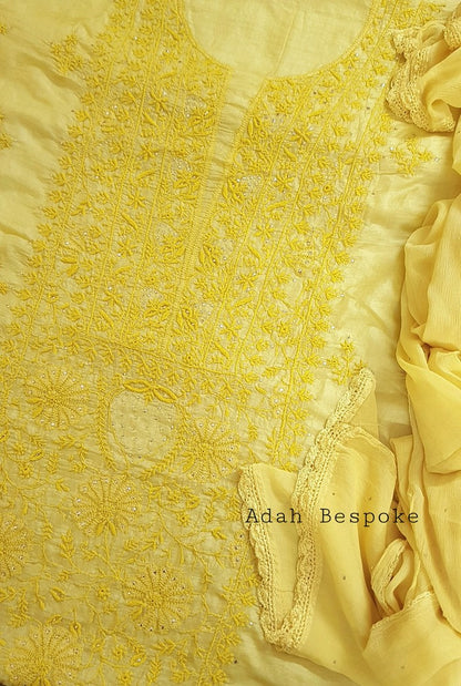 Chikankari Tussar Silk Set ( Do Taar )