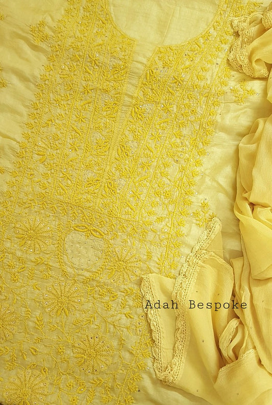 Chikankari Tussar Silk Set ( Do Taar )