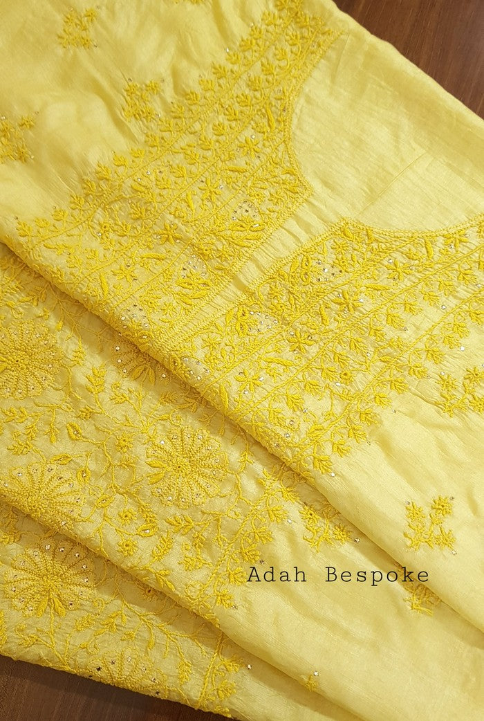 Chikankari Tussar Silk Set ( Do Taar )