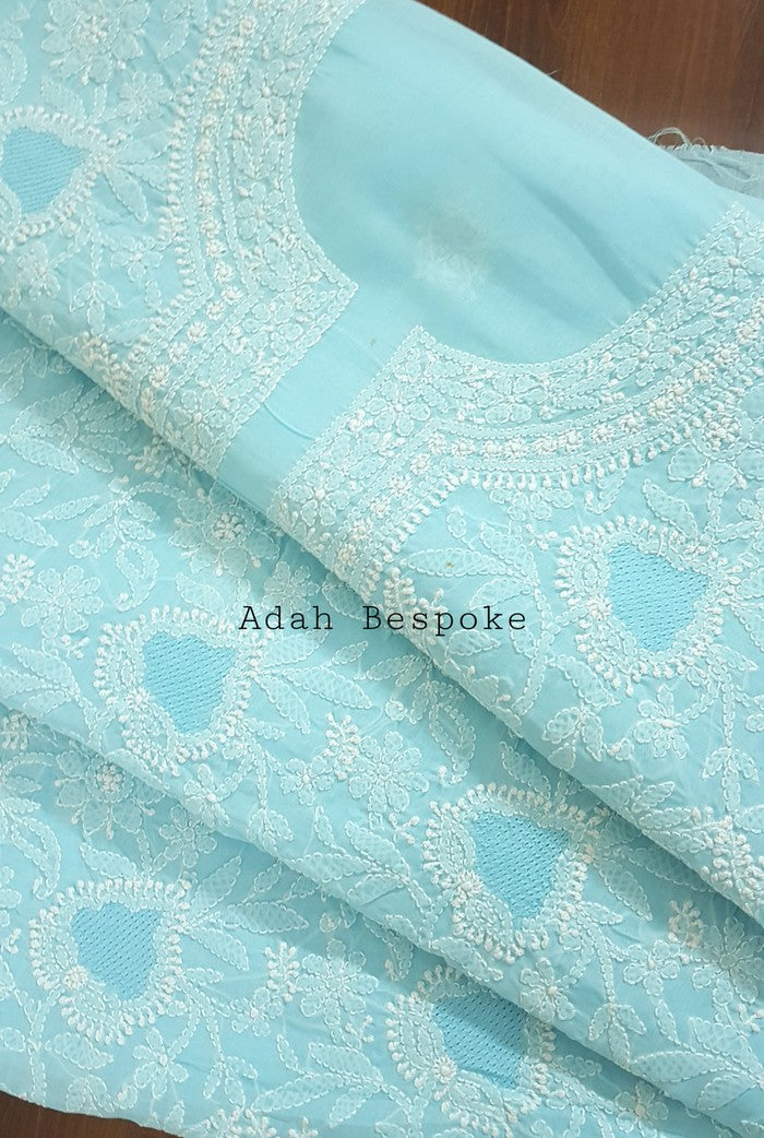 Authentic Chikankari Sea Green two piece Kota Cotton Suit dress Material