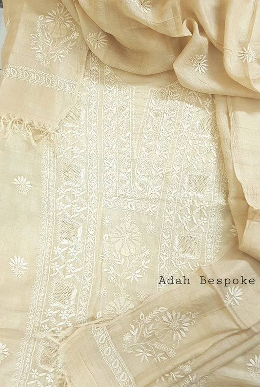 Chikankari Khadi Silk Set ( Do Taar )