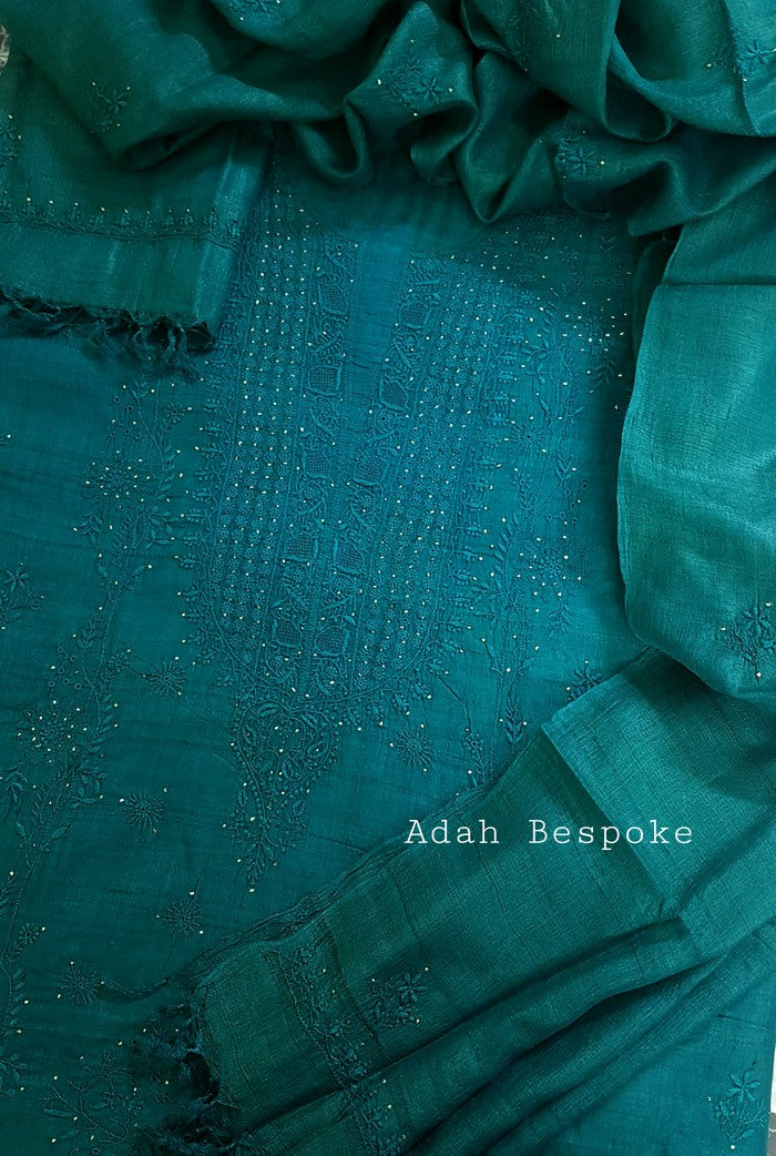 Chikankari Khadi Silk Set ( Do Taar )