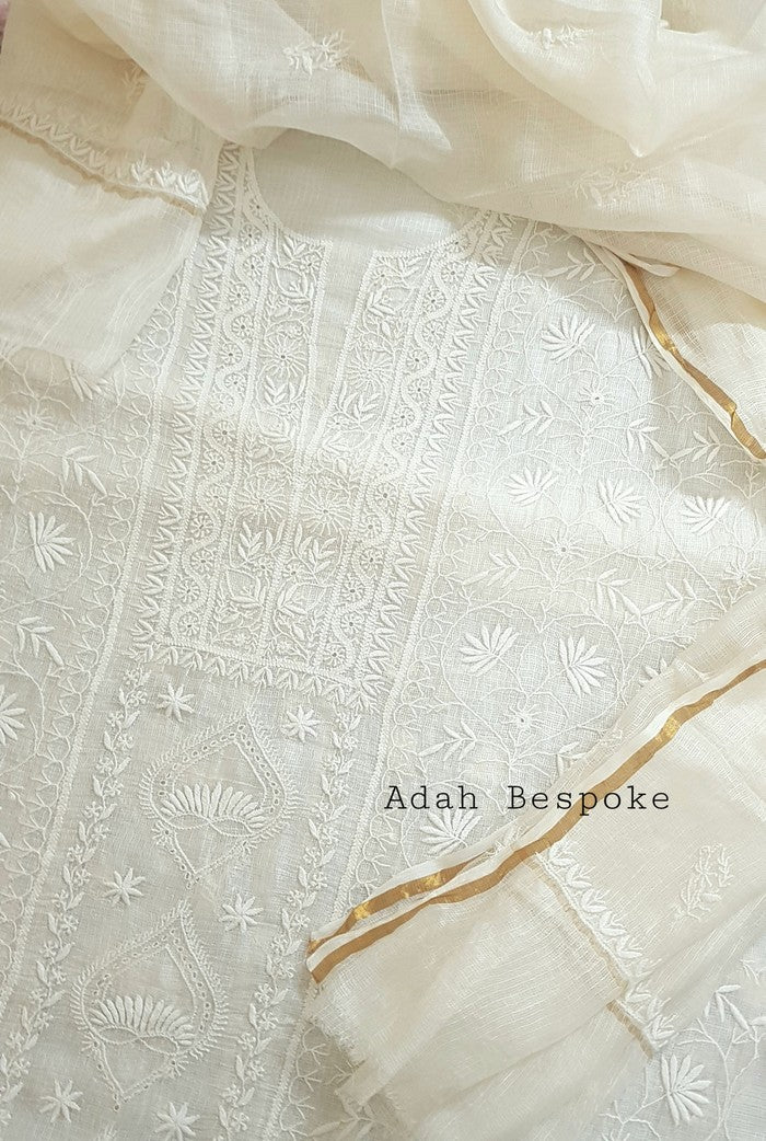 Ivory Chikankari Kota Suit ( Dyeable )