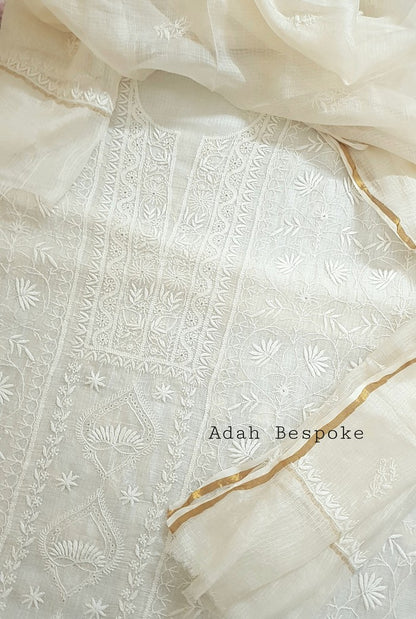 Ivory Chikankari Kota Suit ( Dyeable )