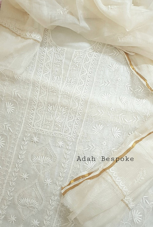 Ivory Chikankari Kota Suit ( Dyeable )