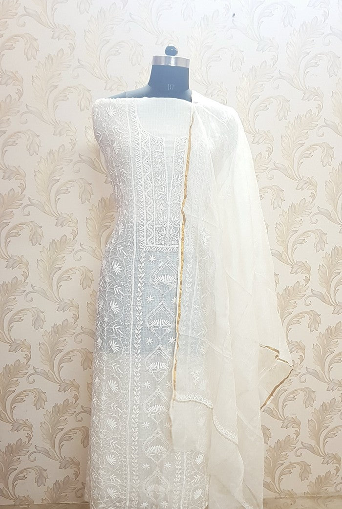 Ivory Chikankari Kota Suit ( Dyeable )