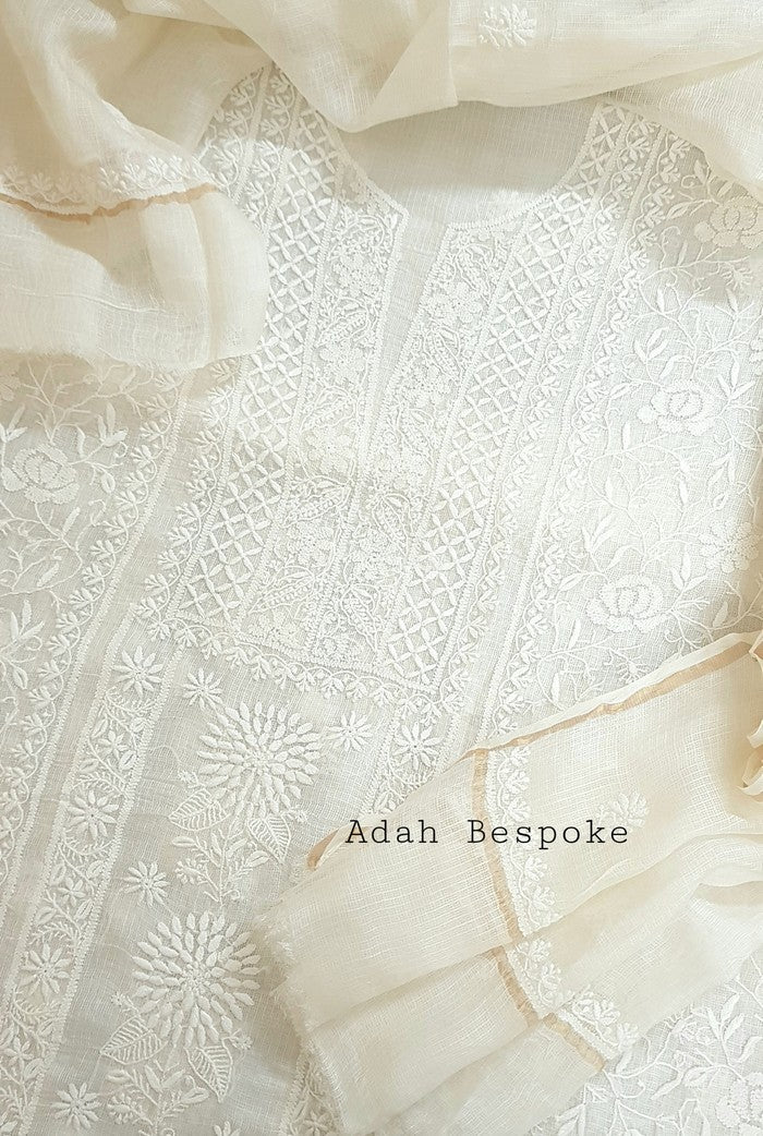 Ivory Chikankari Kota Suit ( Dyeable )