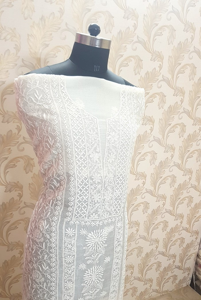 Ivory Chikankari Kota Suit ( Dyeable )