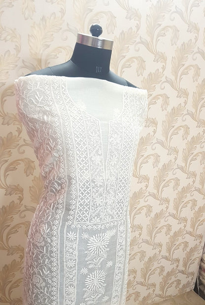 Ivory Chikankari Kota Suit ( Dyeable )