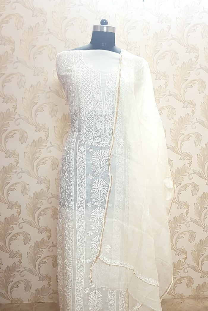 Ivory Chikankari Kota Suit ( Dyeable )