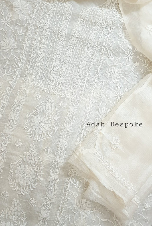 Ivory Chikankari Kota Suit ( Dyeable )