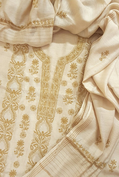 Chikankari Moonga Silk Set ( Do Taar )